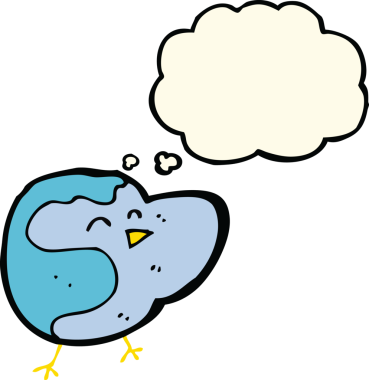 Bir insan tarafından çizilmiş düşünce baloncuklu çizgi film kuşu.