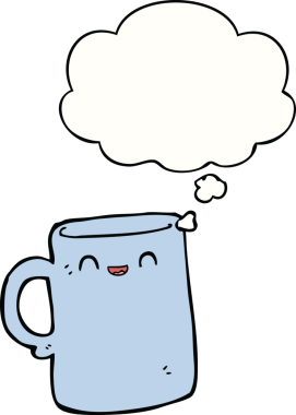 Bir insan tarafından çizilmiş düşünce baloncuklu çizgi film kupası.