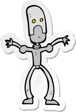 Bir insan tarafından çizilmiş komik robotun çıkartması.