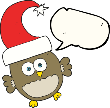 Bir insan tarafından çizilmiş serbest konuşma balonu karikatürü küçük noel baykuşu.