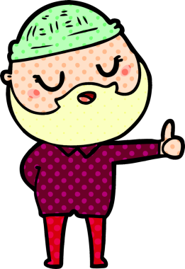 Bir insan tarafından çizilmiş sakallı bir çizgi film adamı.