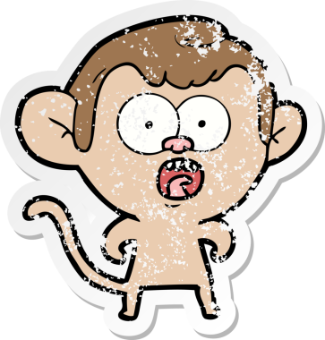 Bir insan tarafından çizilmiş, şok olmuş bir maymunun sıkıntılı çıkartması.