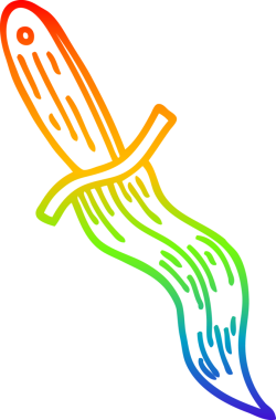 Gökkuşağı gradyan çizgi çizimi bir insan tarafından çizilmiş dövme hançeri sembolü