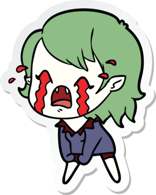 Bir insan tarafından çizilmiş ağlayan vampir bir kızın çıkartması.