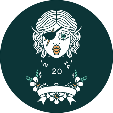 Bir insan tarafından çizilmiş doğal yirmi zarlı elf düzenbaz karakteri simgesi