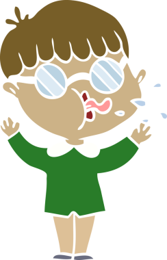 Bir insan tarafından çizilmiş gözlük takan düz renkli çizgi film çocuğu.