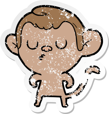 Bir insan tarafından çizilmiş karikatür maymununun sıkıntılı çıkartması