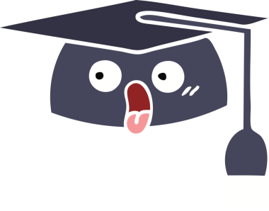 Bir insanın çizdiği mezuniyet şapkasının düz renkli retro karikatürü.