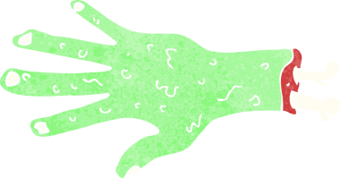 Bir insan tarafından çizilmiş iğrenç bir zombi eli çizgi filmi.