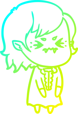 Bir insan tarafından çizilmiş, soğuk gradyan çizgi film karakteri bir vampir kız.