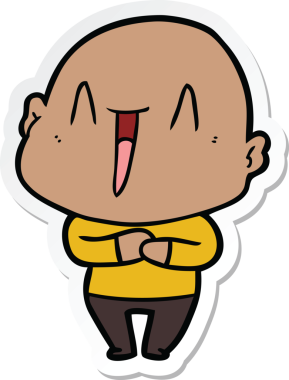 Bir insan tarafından çizilmiş mutlu, kel bir adamın çıkartması.