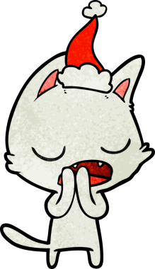 Konuşan kedi eli desenli Noel Baba şapkası giymiş bir insan tarafından çizilmiş.