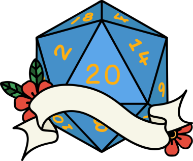 Retro Dövme Biçimi Doğal 20 D20 zar bir insan tarafından çizildi