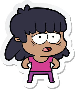 Bir insan tarafından çizilmiş yorgun bir karikatür çıkartması.