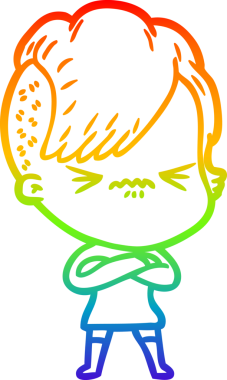 Gökkuşağı gradyan çizgi çizimi Bir insan tarafından çizilmiş sinirli hippi kız