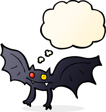 Bir insan tarafından çizilmiş düşünce balonlu vampir yarasa çizgi filmi.