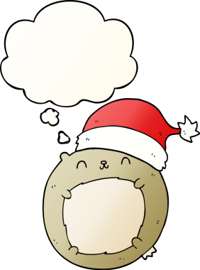 Bir insan tarafından çizilmiş yumuşak eğimli düşünce baloncuklu şirin çizgi film Noel ayısı.