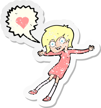 Bir insan tarafından çizilmiş, aşık bir karikatür kadının gerilmiş çıkartması.