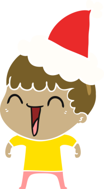 Bir insan tarafından çizilmiş Noel Baba şapkası takan mutlu bir adamın düz renkli çizimi.