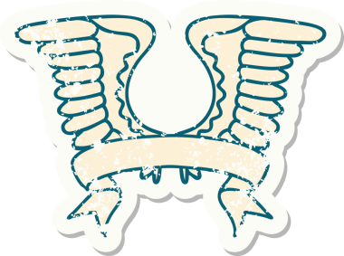 Bir insan tarafından çizilmiş bir kanadın bayrağıyla eski bir etiket