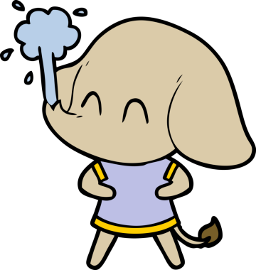 Bir insan tarafından çizilmiş su püskürten sevimli bir fil.