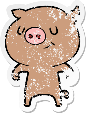 Bir insan tarafından çizilmiş mutlu çizgi film domuzunun sıkıntılı çıkartması.