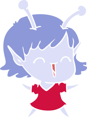 Bir insan tarafından çizilmiş düz renkli uzaylı kız çizgi filmi.