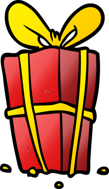 Bir insan tarafından çizilmiş bir fiyonk ile paketlenmiş karikatür Noel hediyesi