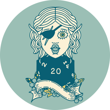 Bir insan tarafından çizilmiş 20 zarlı elf dolandırıcılığı simgesi.