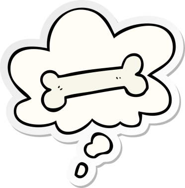 insan tarafından çizilmiş bir çıkartma olarak düşünce baloncuğu olan karikatür kemiği