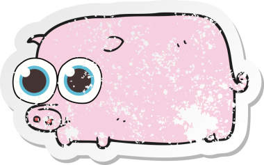 Bir insan tarafından çizilmiş, büyük, güzel gözleri olan bir domuz yavrusunun gerici, kederli çıkartması.