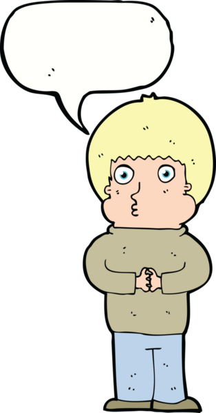 bir insan tarafından çizilmiş konuşma balonu olan utangaç çocuk.