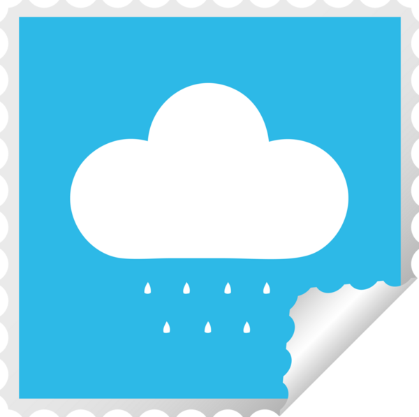 Bir insan tarafından çizilmiş bir yağmur bulutunun kare soyulmuş çıkartması.