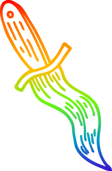 Gökkuşağı gradyan çizgi çizimi bir insan tarafından çizilmiş dövme hançeri sembolü