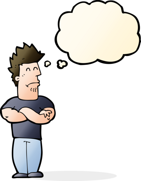 Bir insan tarafından çizilmiş düşünce baloncuğu olan somurtkan bir adam.