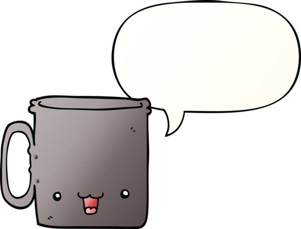 bir insan tarafından çizilmiş düzgün eğimli konuşma baloncuklu çizgi film kupası