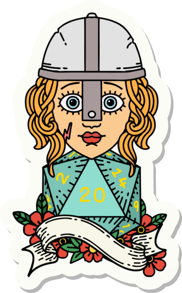 Bir insan tarafından çizilmiş 20 zarlı bir insan dövüşçüsünün çıkartması.