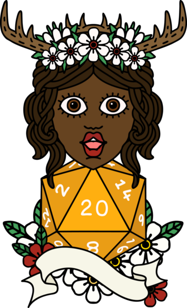 Retro Dövme Tarzı İnsan Druid Bir insan tarafından çizilmiş doğal yirmi zar ile