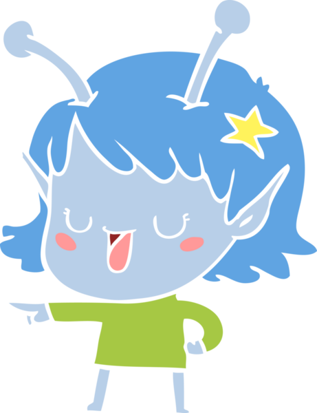 Mutlu uzaylı kız düz renkli çizgi film bir insan tarafından çizildi.