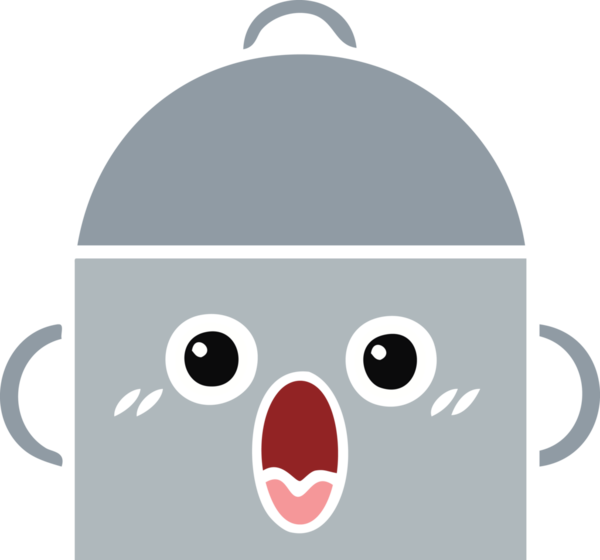 Bir insan tarafından çizilmiş yemek tenceresinin düz renkli retro karikatürü