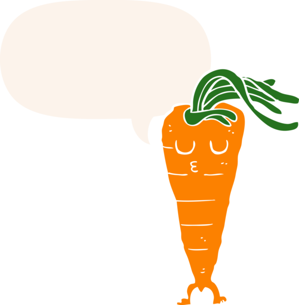 Bir insan tarafından çizilmiş, konuşma baloncuklu havuç.