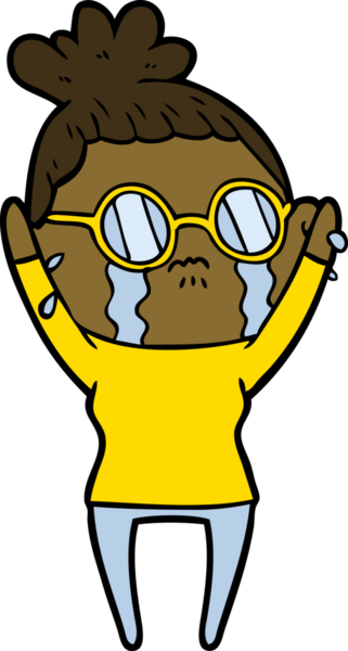 Bir insan tarafından çizilmiş gözlüklü, ağlayan bir kadın.