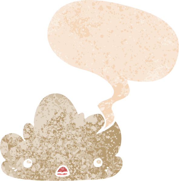 Bir insan tarafından çizilmiş grunge sıkıntılı retro biçiminde konuşma baloncuğu ile sevimli çizgi film bulutu