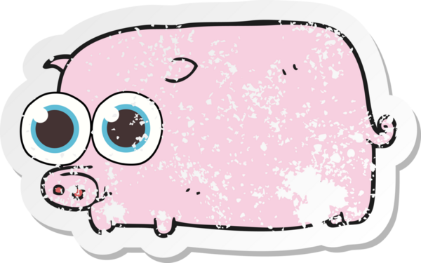 Bir insan tarafından çizilmiş, büyük, güzel gözleri olan bir domuz yavrusunun gerici, kederli çıkartması.