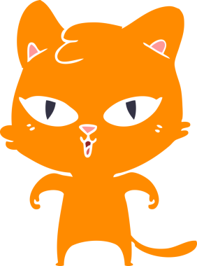 Bir insan tarafından çizilmiş düz renkli çizgi film kedisi