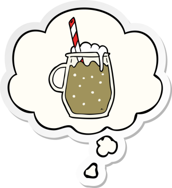 Düşünce baloncuklu çizgi film kök birası insan tarafından çizilmiş bir çıkartma.