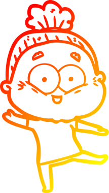 Bir insan tarafından çizilmiş mutlu, yaşlı bir kadının sıcak çizgi çizimi.