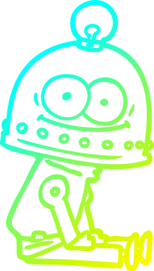 Bir insan tarafından çizilmiş ampullü mutlu bir robot çizimi.