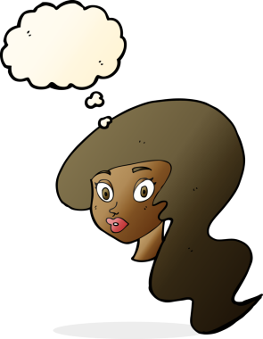 Bir insan tarafından çizilmiş düşünce kabarcığı olan güzel bir kadın yüzü.