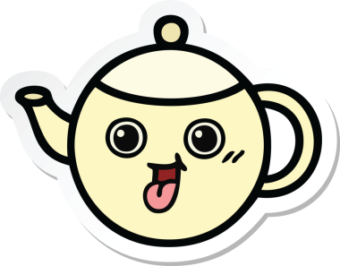 Bir insan tarafından çizilmiş şirin bir çay demliğinin çıkartması.